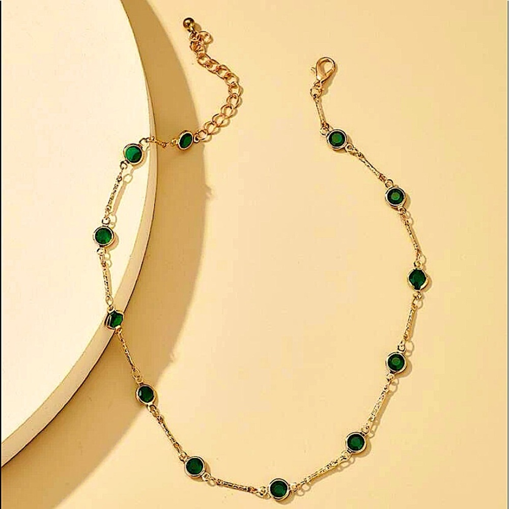 Gold Emerald Green Zircon Choker - Picture 6 of 9